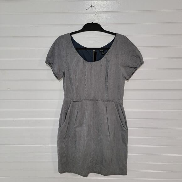 J CREW Silk Blend Mini Picnic Dress Size 10 Babydoll Drop Waist Pockets Striped - Picture 1 of 7